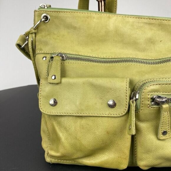 Fossil  green leather Crossbody bag with strap Zipper Pockets inner poccket - Picture 10 of 15